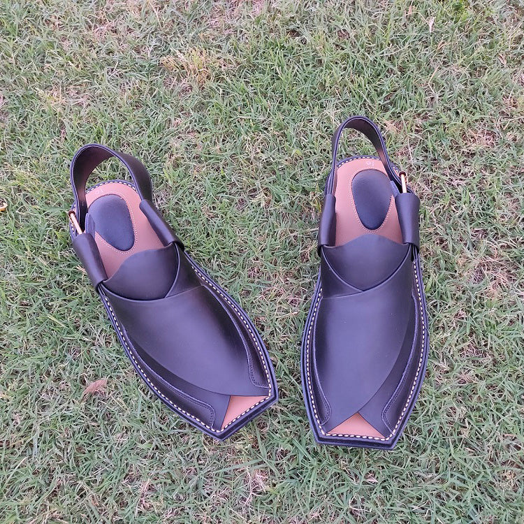 Handmade Zalmi Style Peshawari Chappal - Genuine Leather with Soft Sole