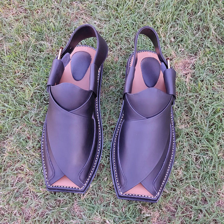 Handmade Zalmi Style Peshawari Chappal - Genuine Leather with Soft Sole