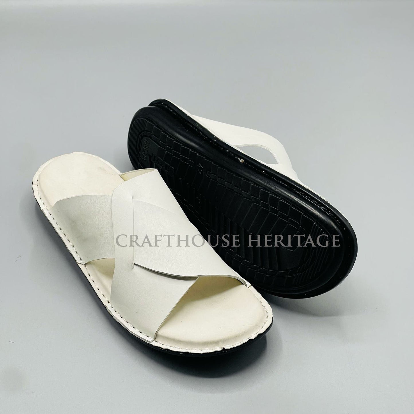 Handmade Peshawari Leather Slippers for Men - White