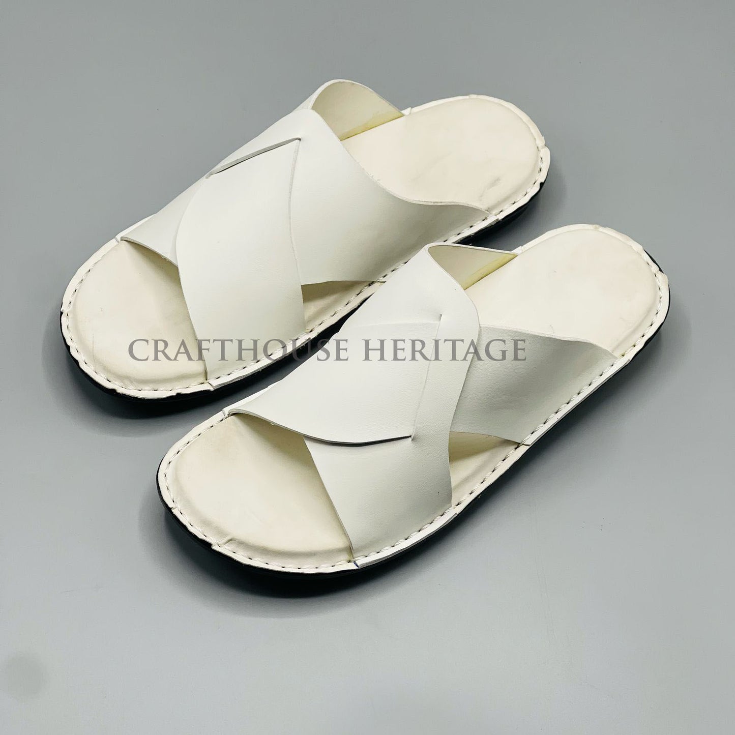Handmade Peshawari Leather Slippers for Men - White