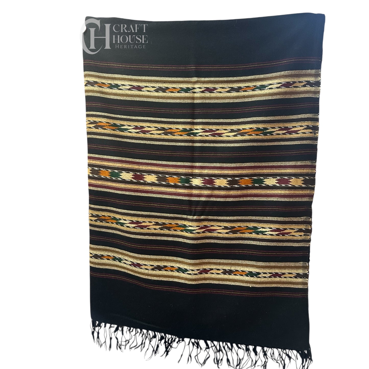Handmade pure wool 5 border black shawl for men