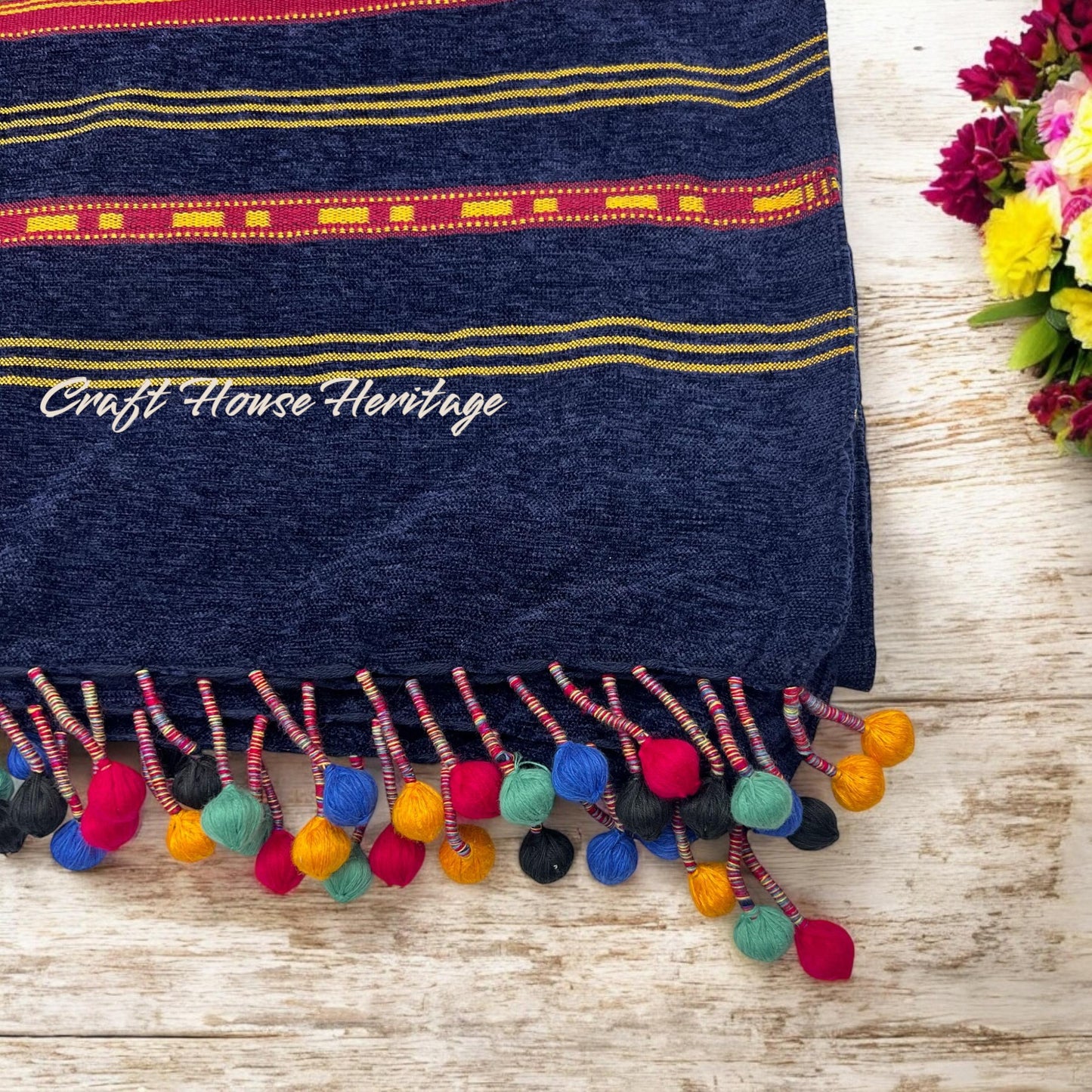 Handmade shawl for Men Stylish shawl triborder - blue