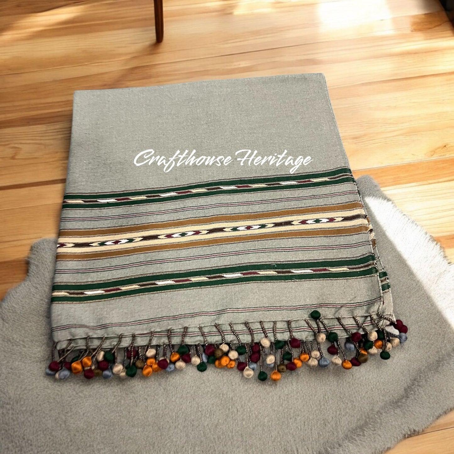 Swat islampur Pure Wool handmade shawl for Gents 64 wool count Grey Color