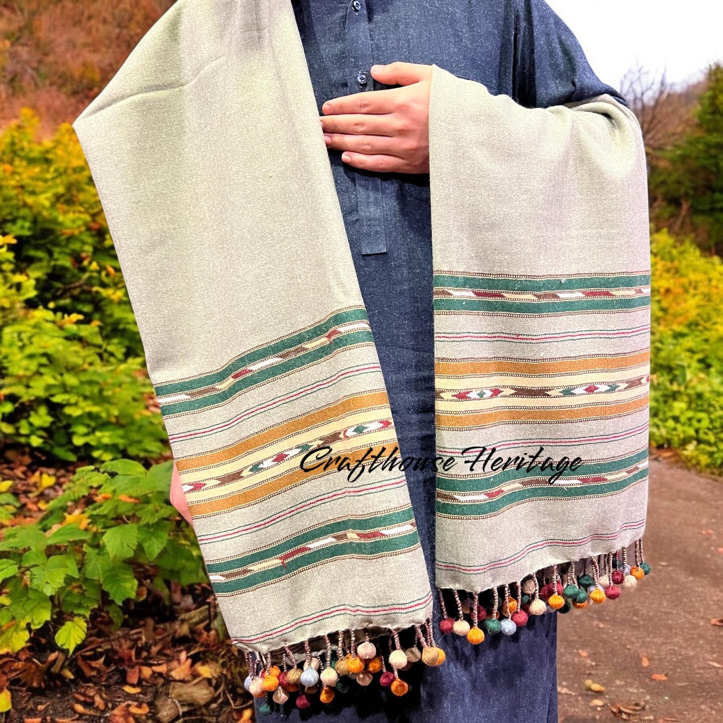 Swat islampur Pure Wool handmade shawl for Gents 64 wool count Grey Color