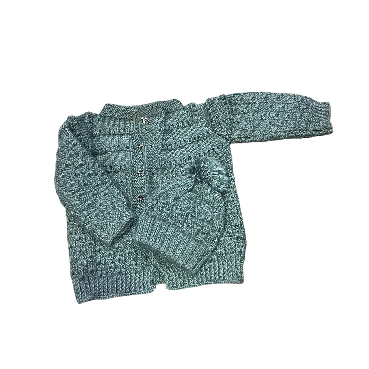 Handmade grey baby sweater with cap - 12 to 18 months
