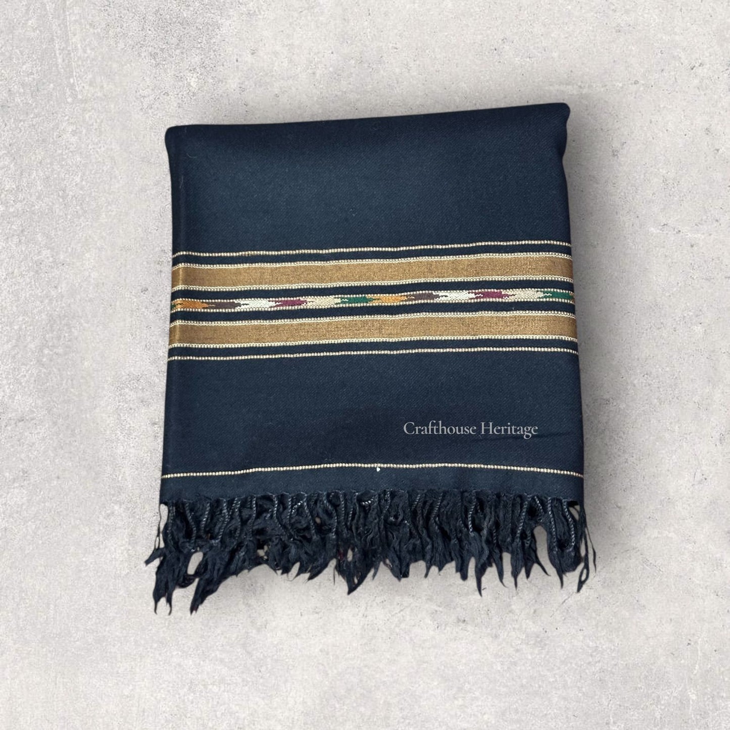 Handmade Pure Wool Shawl for Men – Soft & Warm Black Winter Shawl