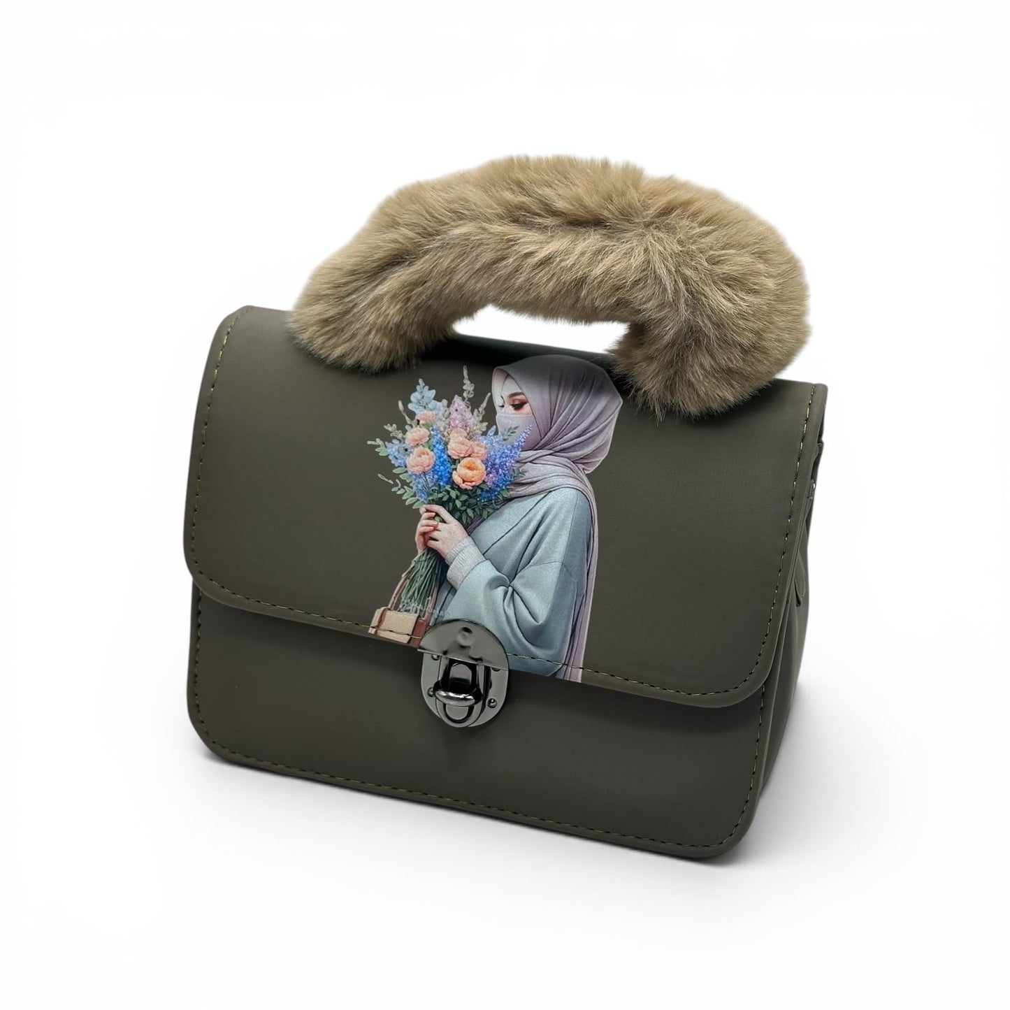 Noor Blossom Fur Handle Leather Bag for Women