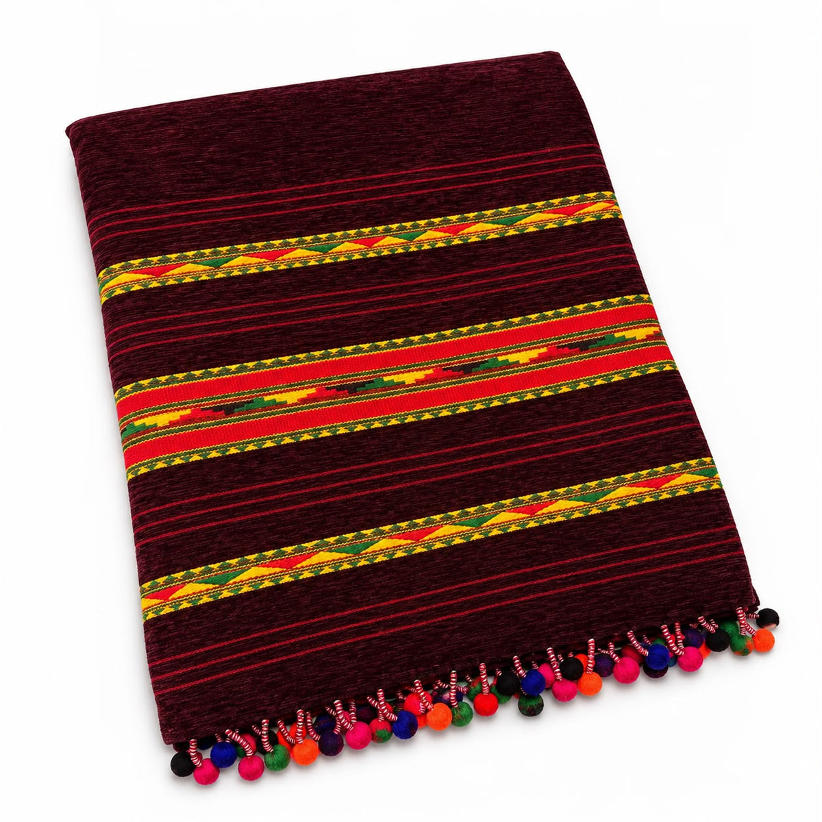 Men’s Handmade Maroon Velvet Shawl – Tri-Border Handloom Shawl