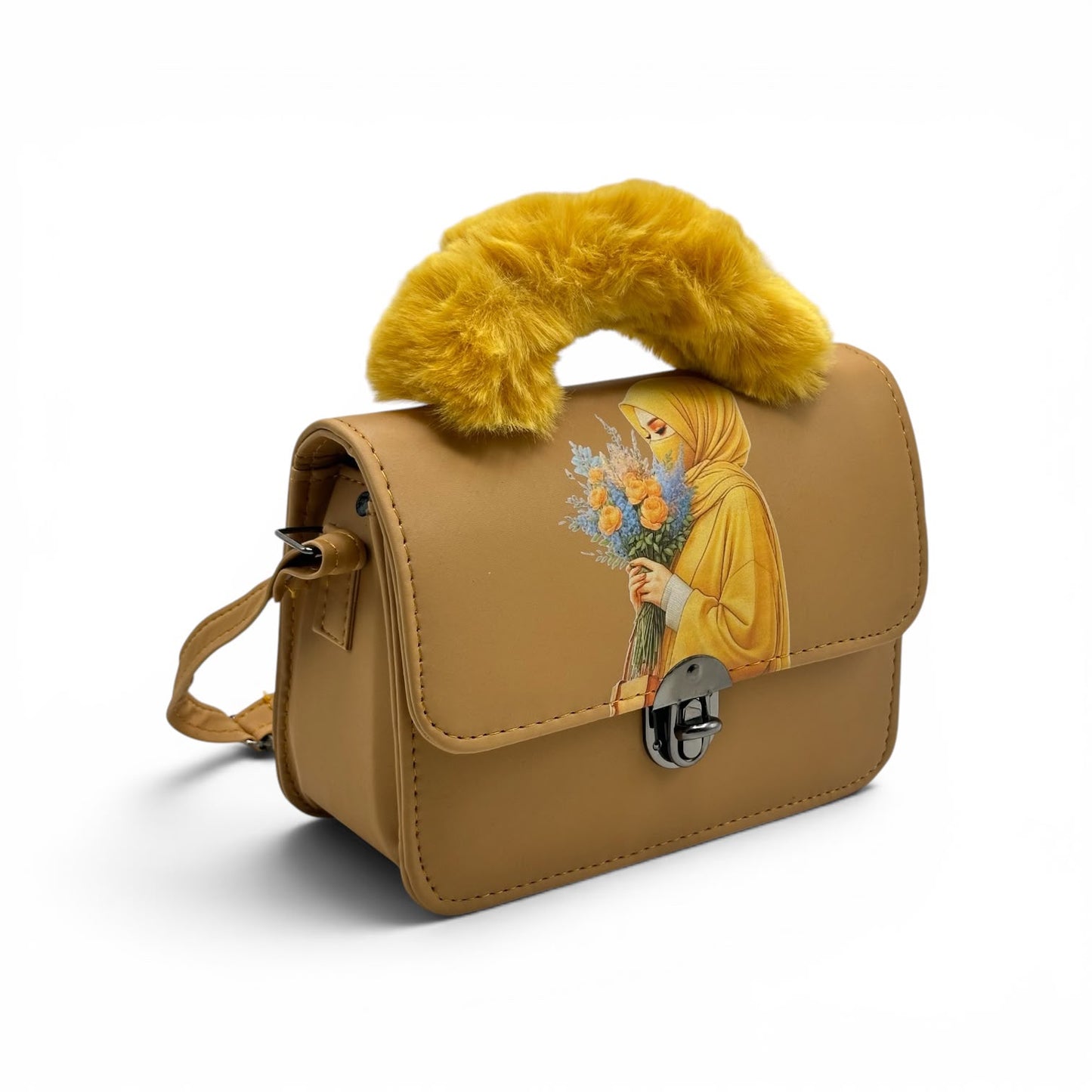 Noor Blossom Fur Handle Leather Bag for Women