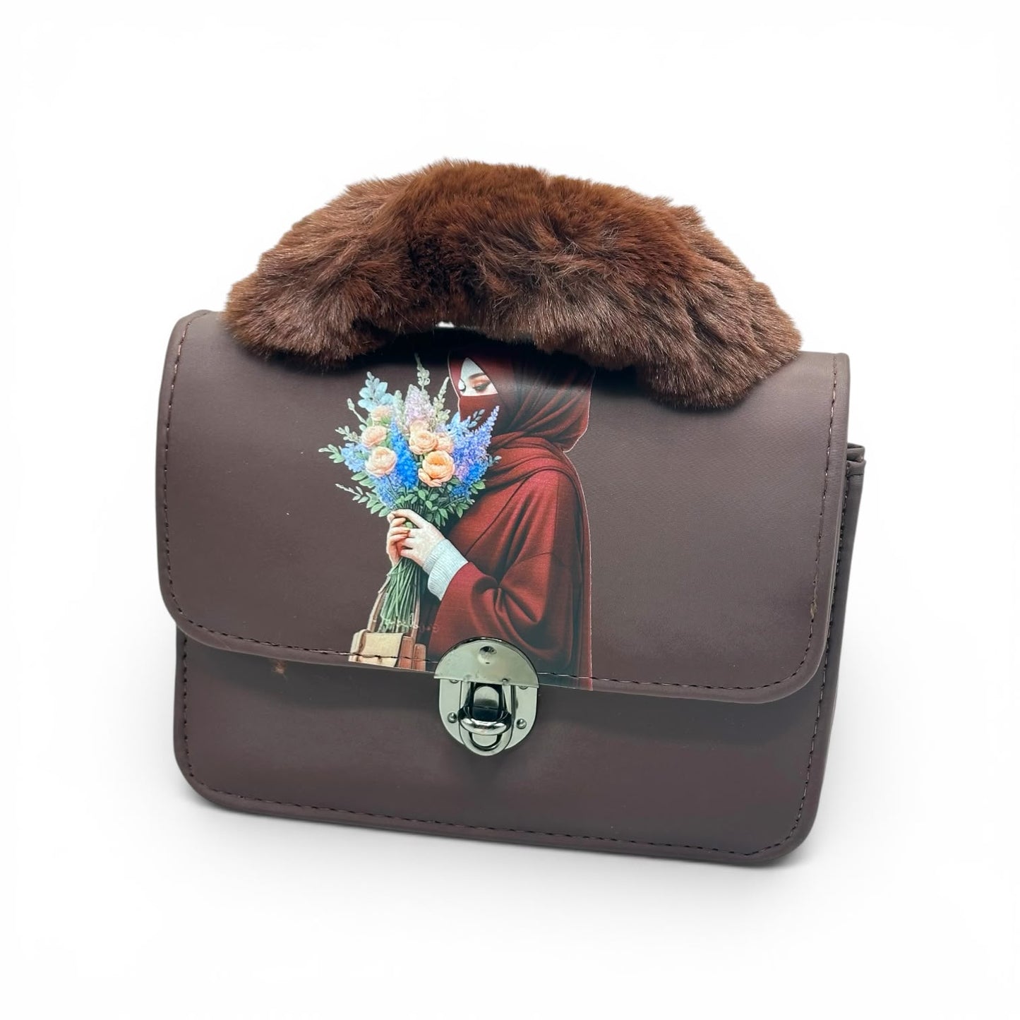 Noor Blossom Fur Handle Leather Bag for Women