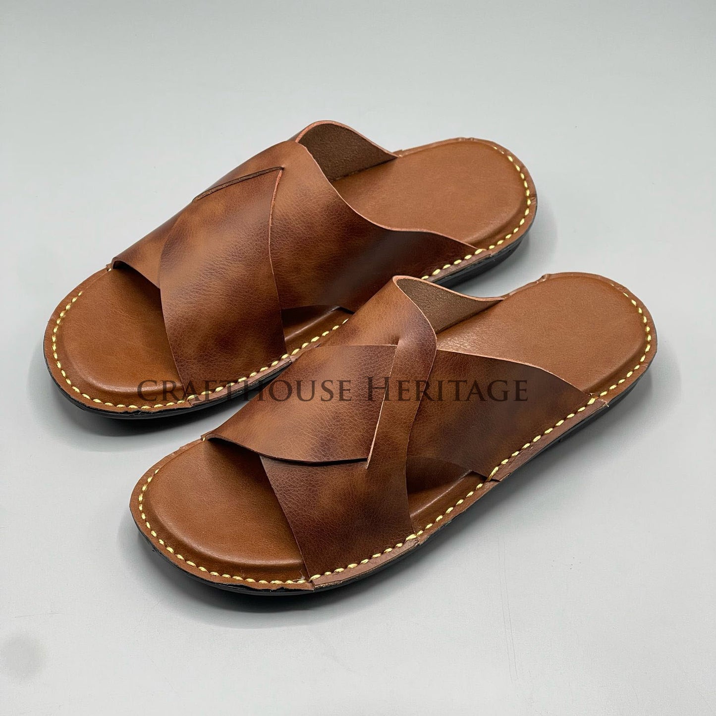 Handmade Peshawari Leather Slippers for Men - Double shade Brown