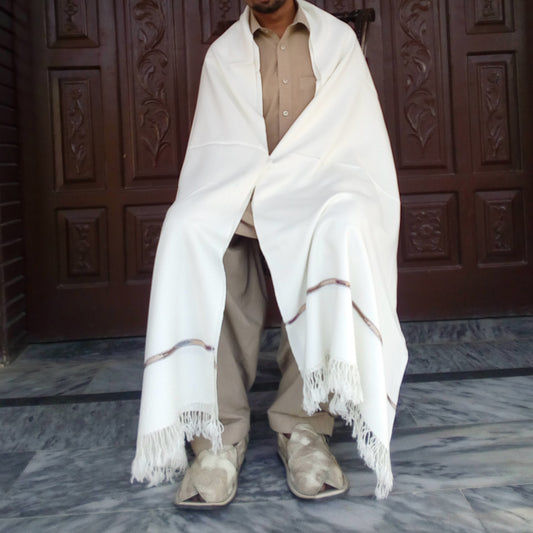 Swat Islampur woolen shawl for Men - White