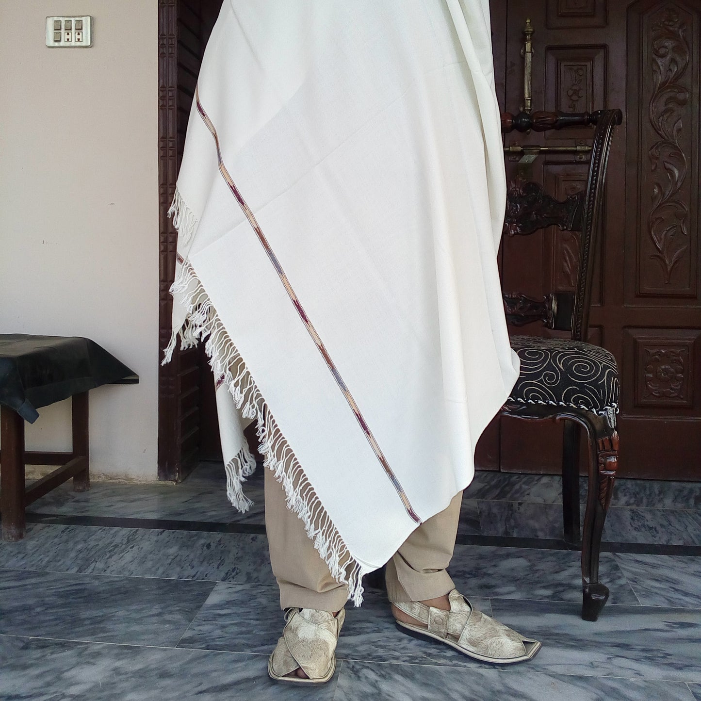 Swat Islampur woolen shawl for Men - White