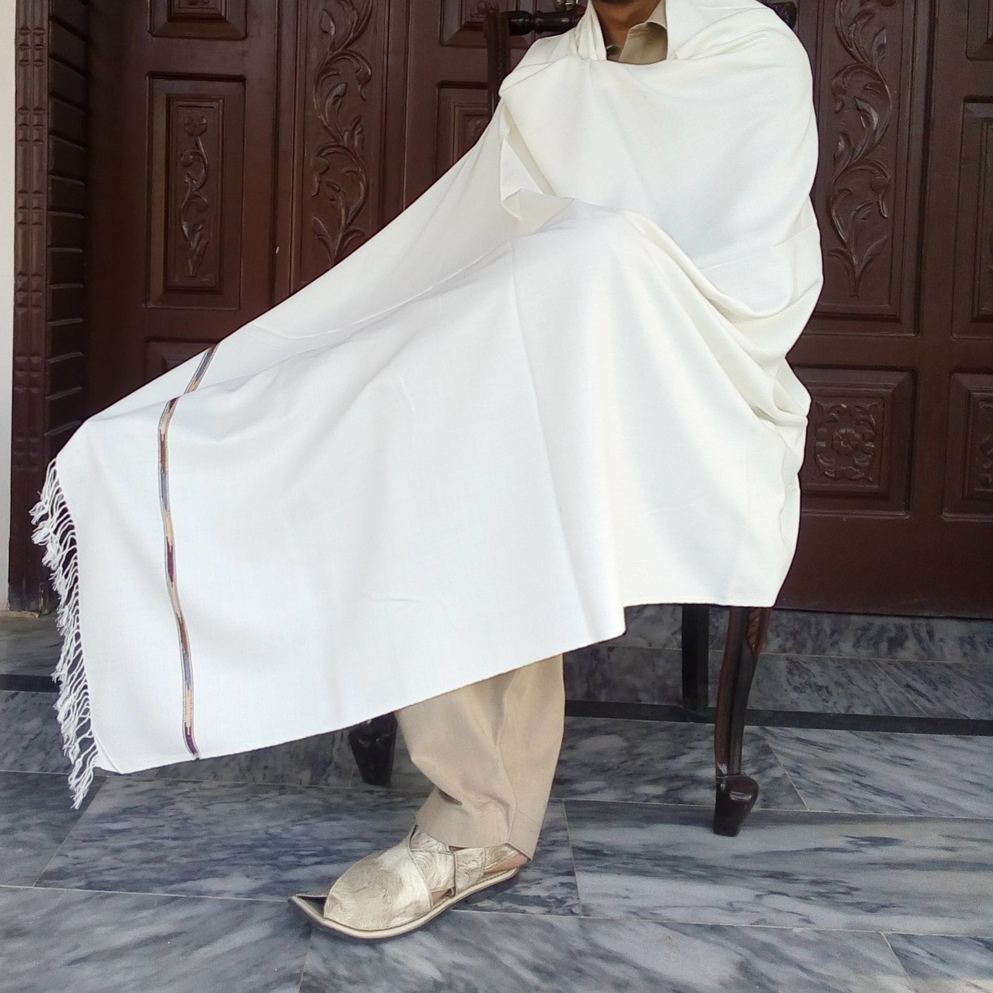 Swat Islampur woolen shawl for Men - White
