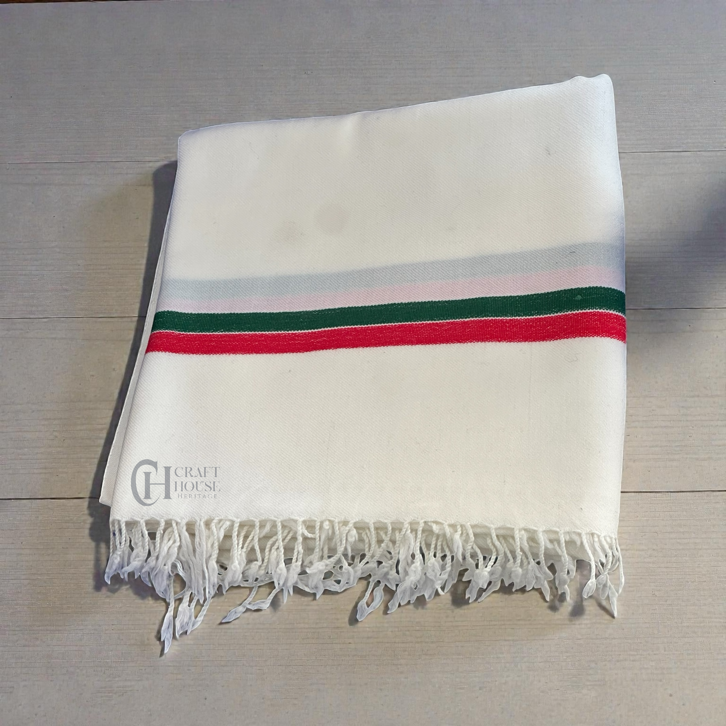 Handmade pure wool off white shawl for men with PTI color border