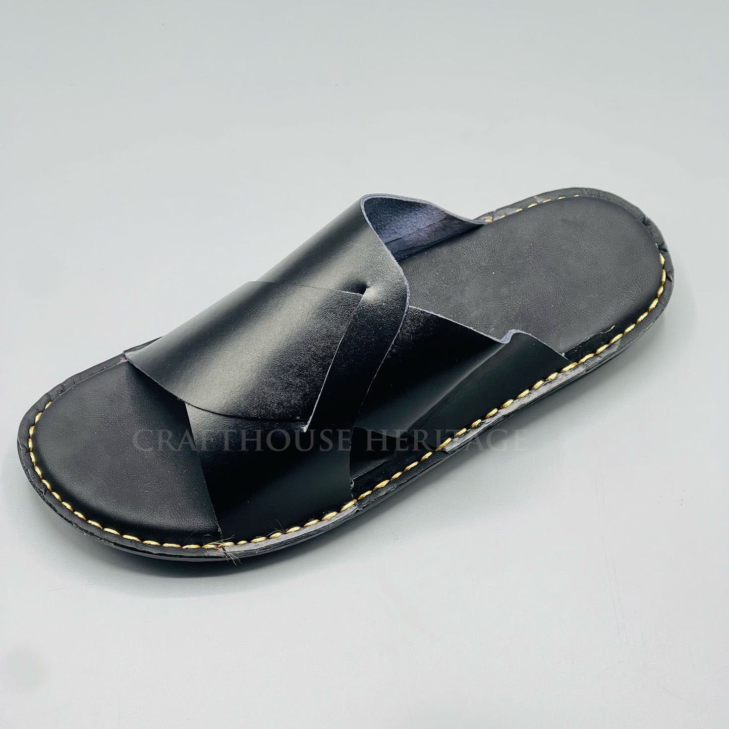Handmade Peshawari Leather Slippers for Men -Black HK