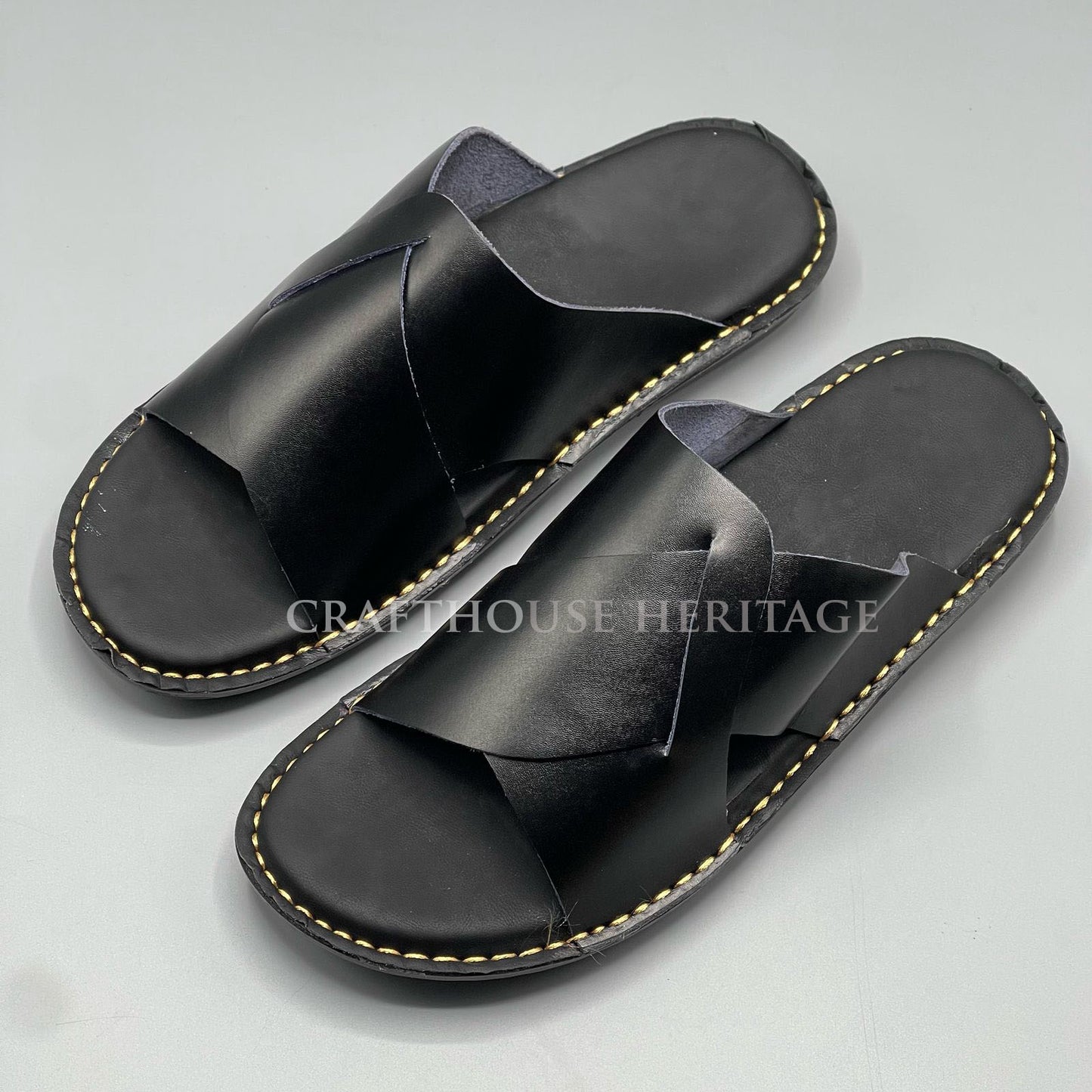 Handmade Peshawari Leather Slippers for Men -Black HK