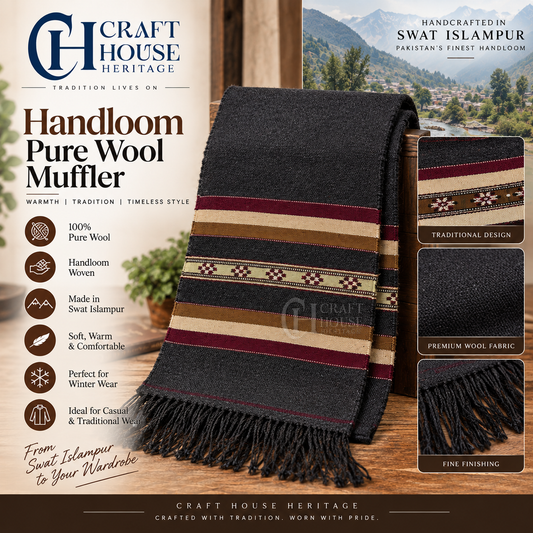 Handloom Pure Wool Muffler for Men – Black MUF-04