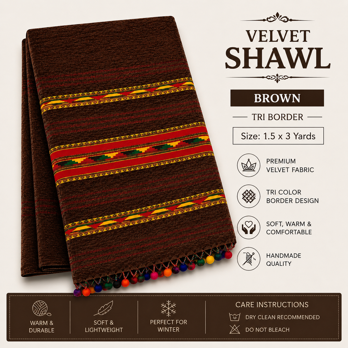 Brown Velvet Tri-Border Shawl