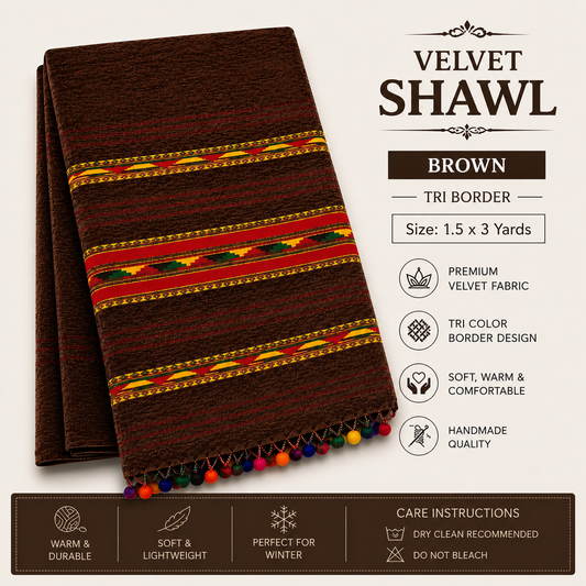Brown Velvet Tri-Border Shawl