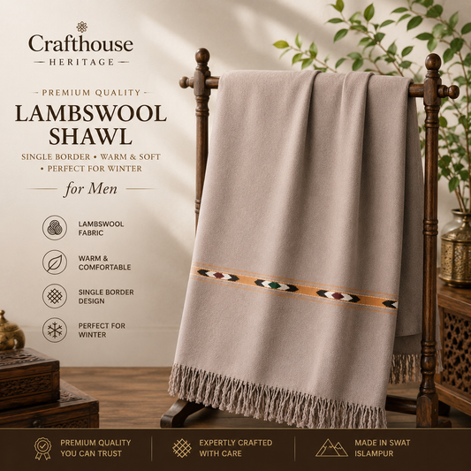 Premium Lambswool Single-Border Handloom Shawl for Men
