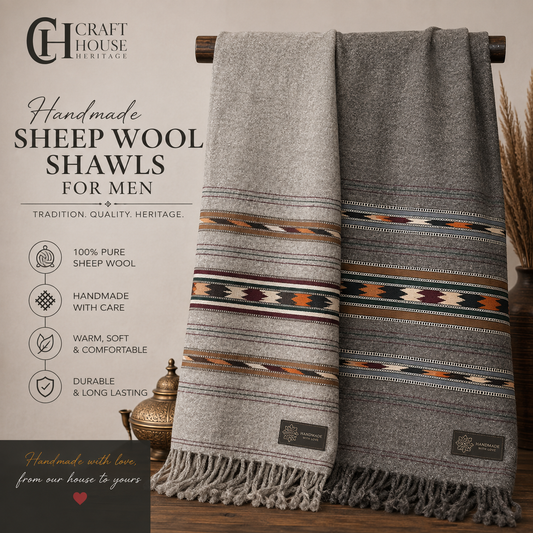 Handloom Sheep Wool shawl Tri border for men