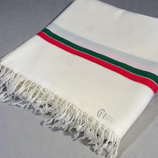 Handmade pure wool off white shawl for men with PTI color border