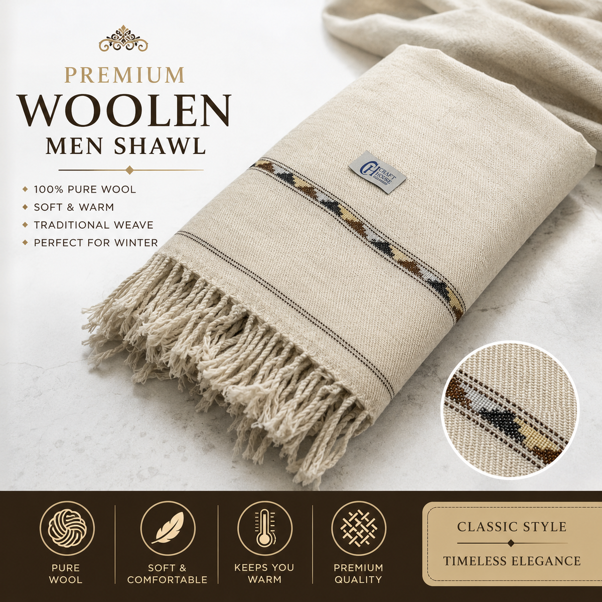 Handmasw swat islampur pure wool shawl for men in double shade color
