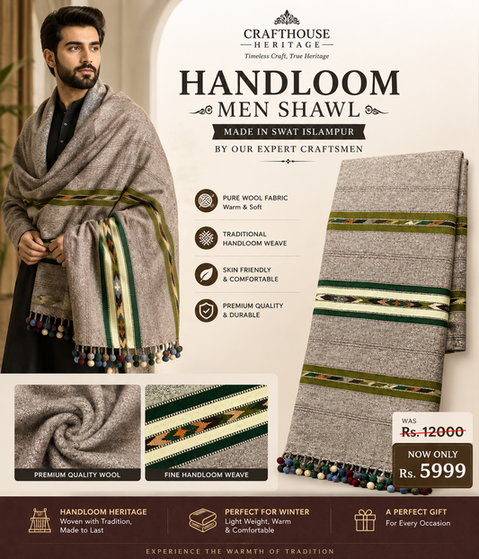 Men Shawl (Sharai) Tri border Sheep wool shawl