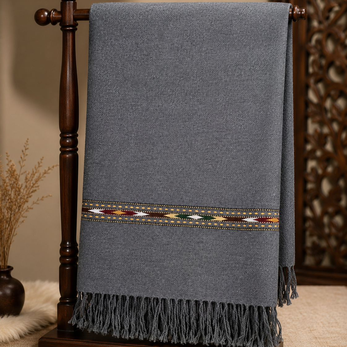 Pure wool Shawl for men- Dark Grey -SH-11