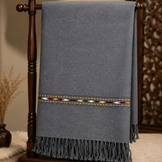 Pure wool Shawl for men- Dark Grey -SH-11