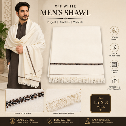 Handmade off white Shawl for Men -Acrylic Shawl