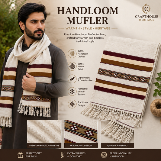 Premium Handloom Wool Muffler for Men – Traditional Striped Design | 1 × 6 Feet