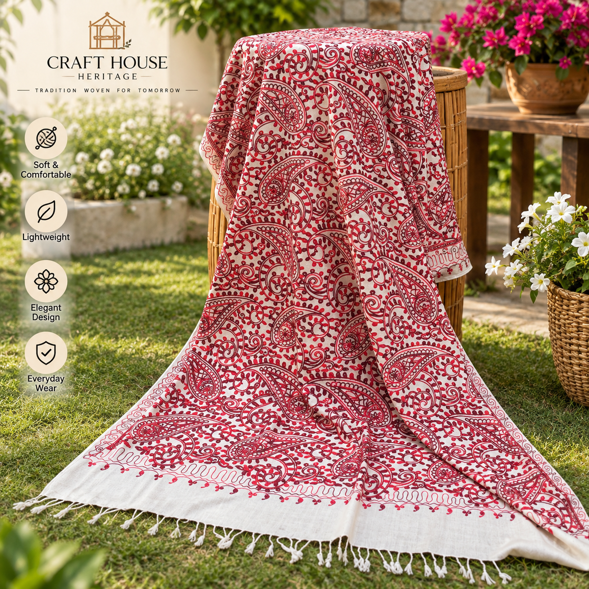 Handcrafted Kashmiri-Style  Shawl for Women