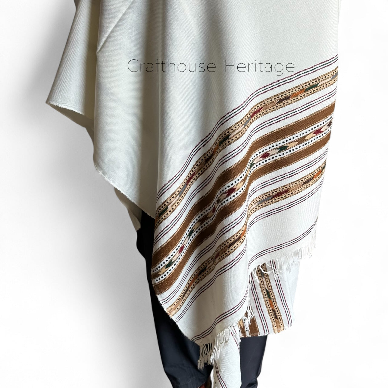 Handmade Swati Wool shawl for Men - Off white