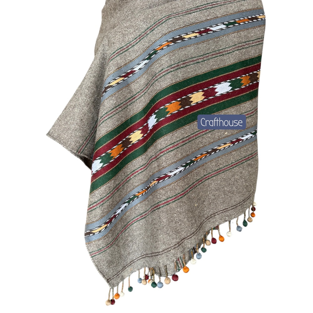 Handmade Wool Wadera Shawl for Men – Grey Color, Tri Border Design