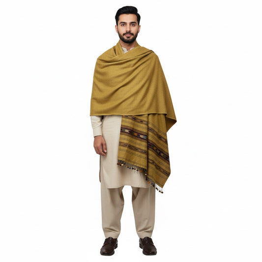 Handmade wadhera style Gents shawl for Men - Camel color