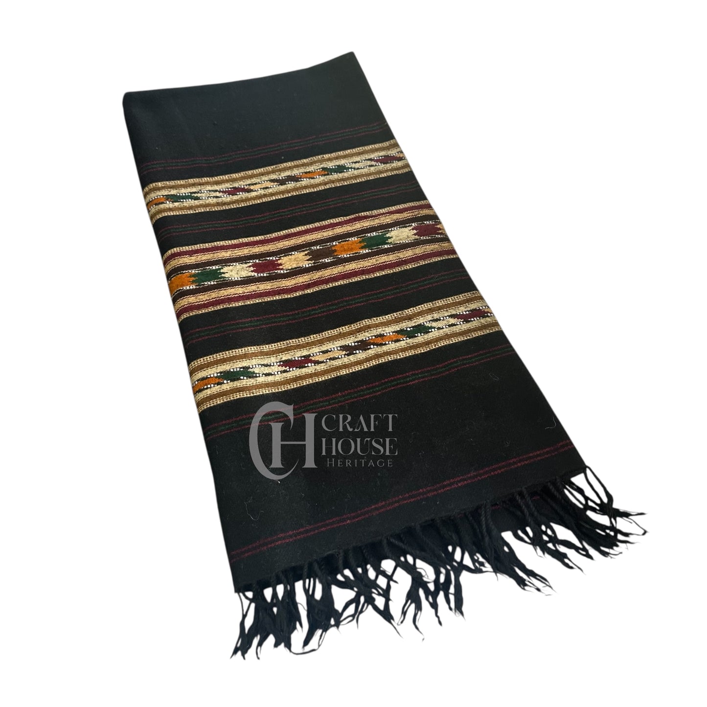 Handmade pure wool tri border black shawl for men