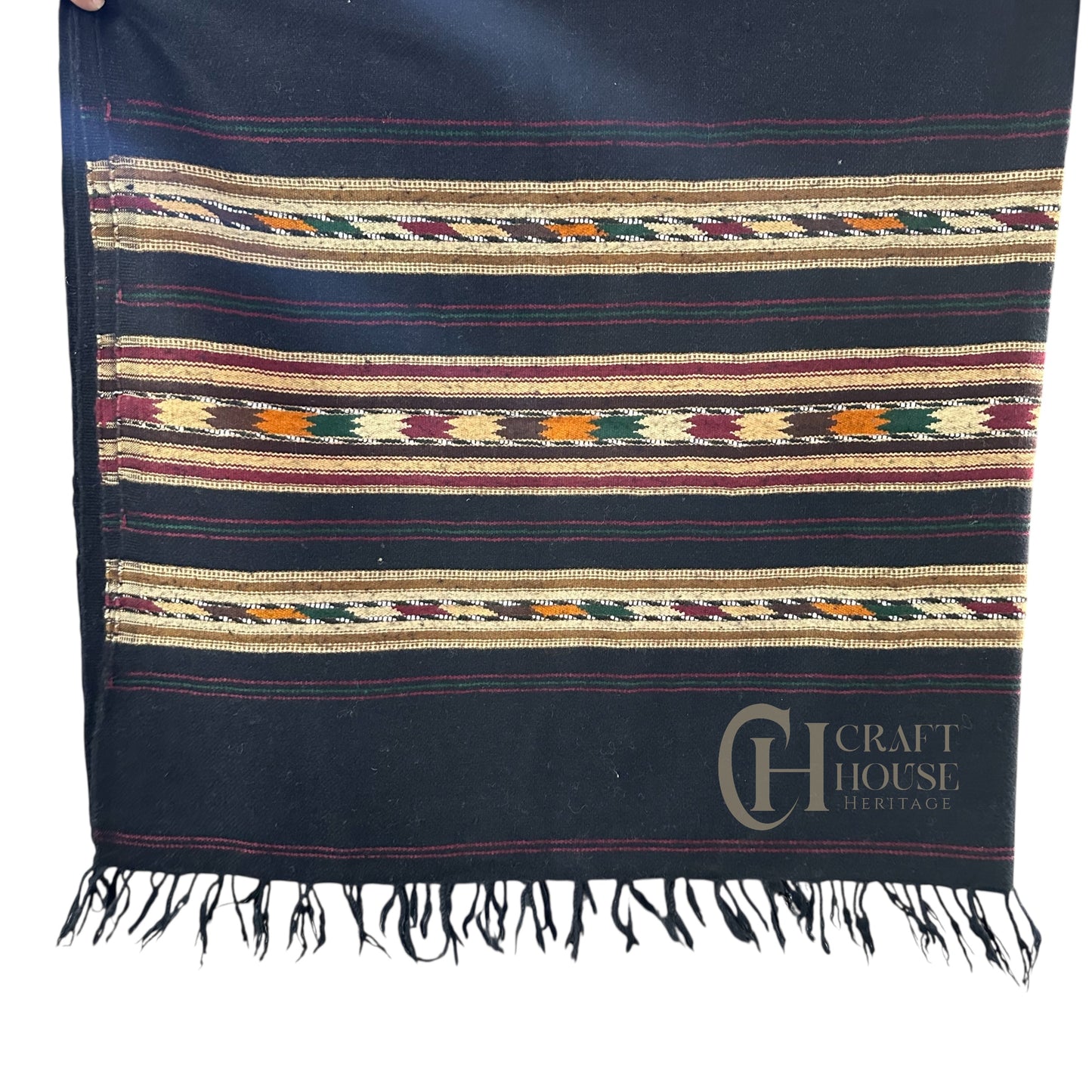 Handmade pure wool tri border black shawl for men