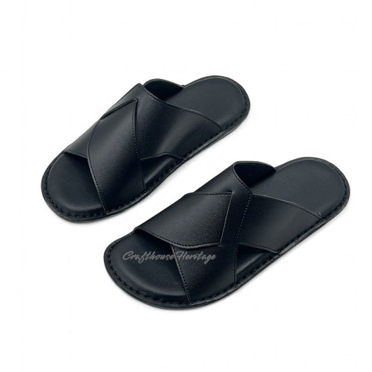 Handmade Soft Sole Slippers For Men - LB Black
