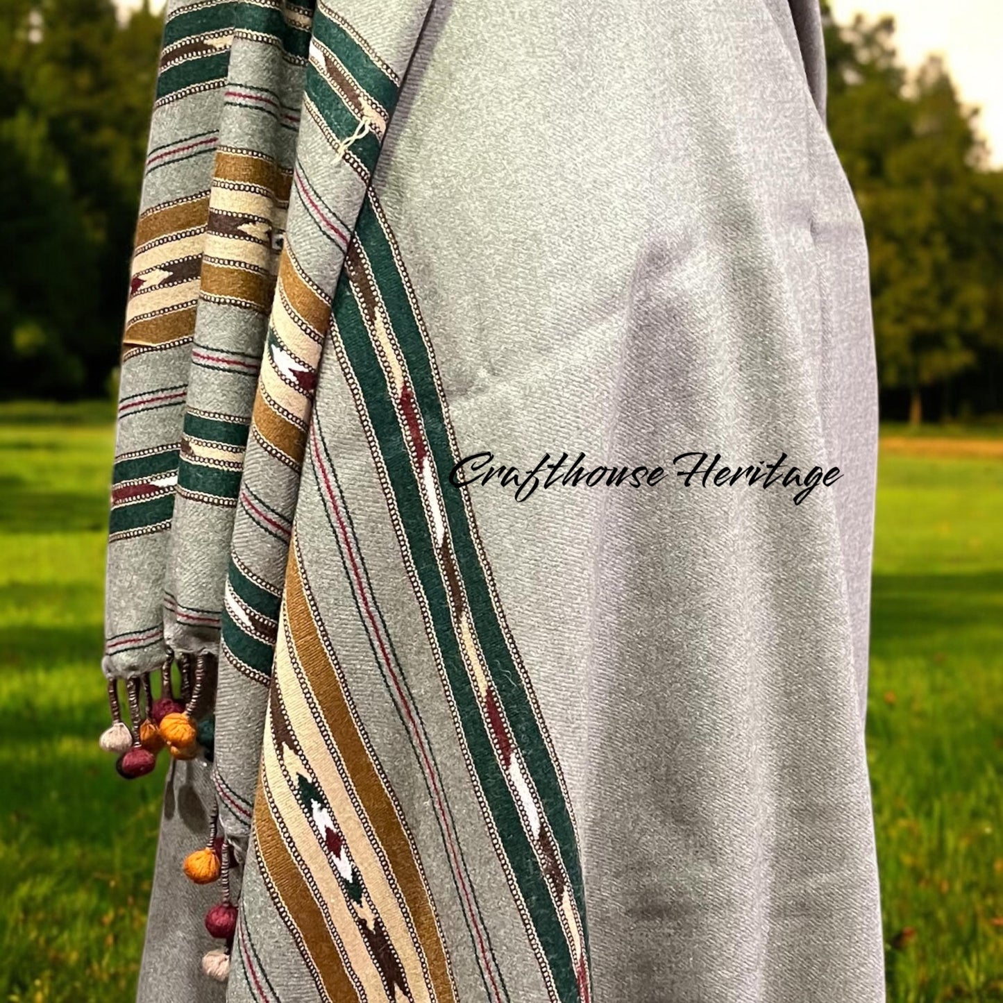 Swat islampur Pure Wool handmade shawl for Gents 64 wool count Grey Color