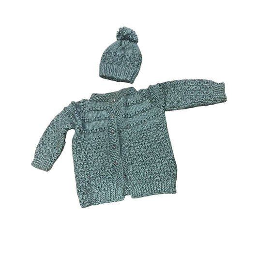 Handmade grey baby sweater with cap - 12 to 18 months
