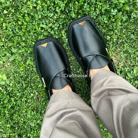 Smart Zalmi handmade peshawari chappal for Men-Black