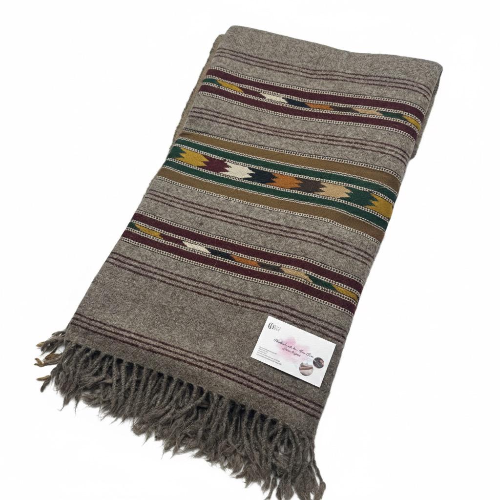 Handmade Pure Wool Shawl – Brown with Triple Border Design
