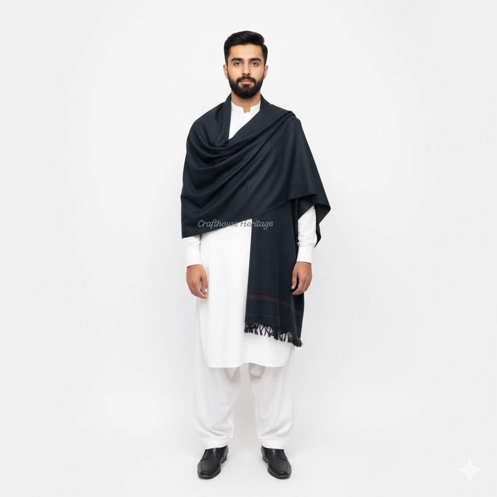 Pure wool jet black shawl For Men - Light weight shawl