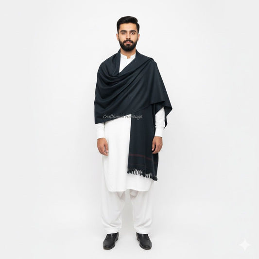 Pure wool jet black shawl For Men - Light weight shawl