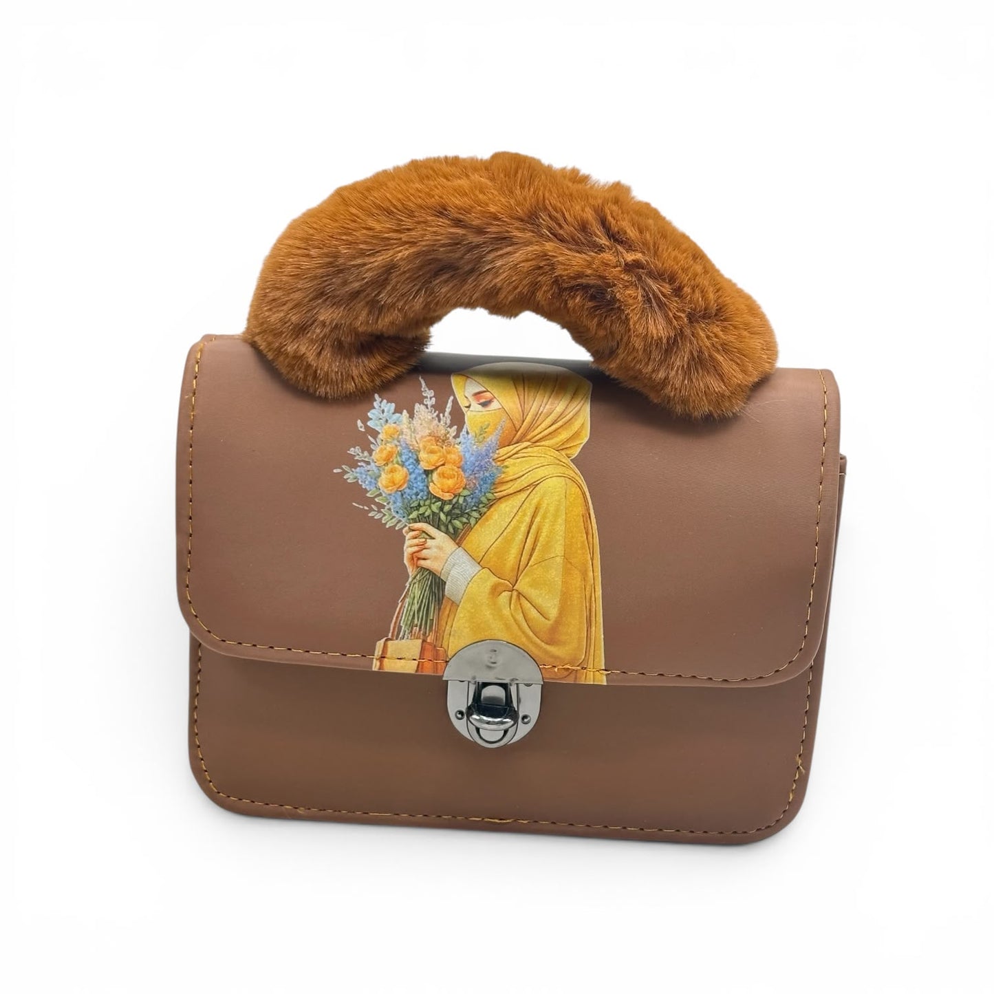 Noor Blossom Fur Handle Leather Bag for Women