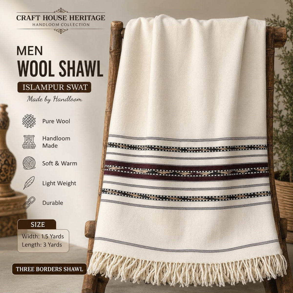 Men’s Handloom Wool Shawl – Handmade, Warm & Elegant