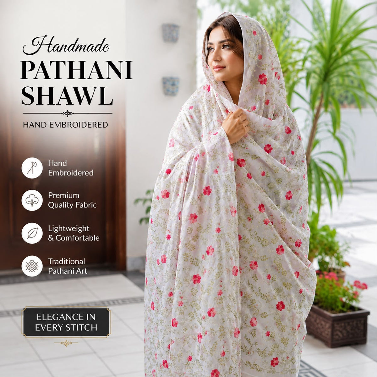 Handmade Pathani Shawl – Hand Embroidered Traditional Elegance