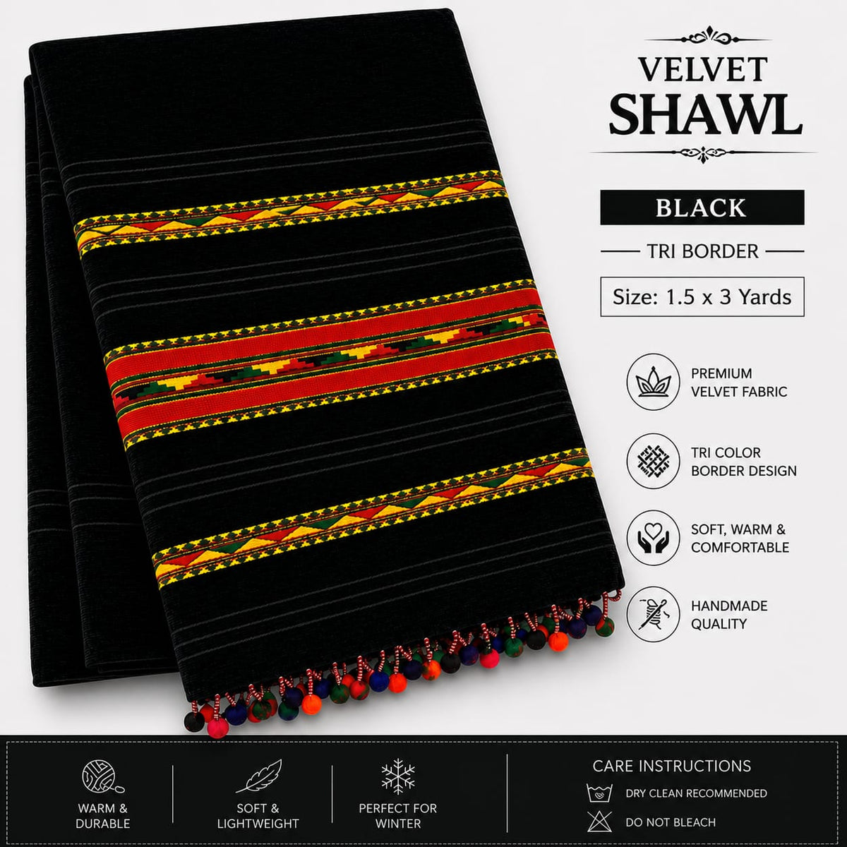 Black Velvet Tri-Border Shawl